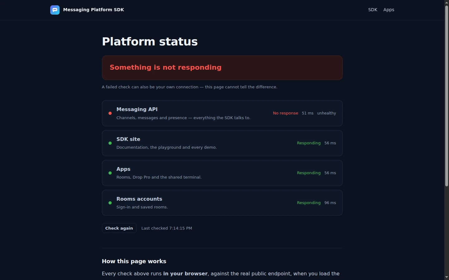 Recorded screenshot of the public platform status page. This image is not a live status indicator.