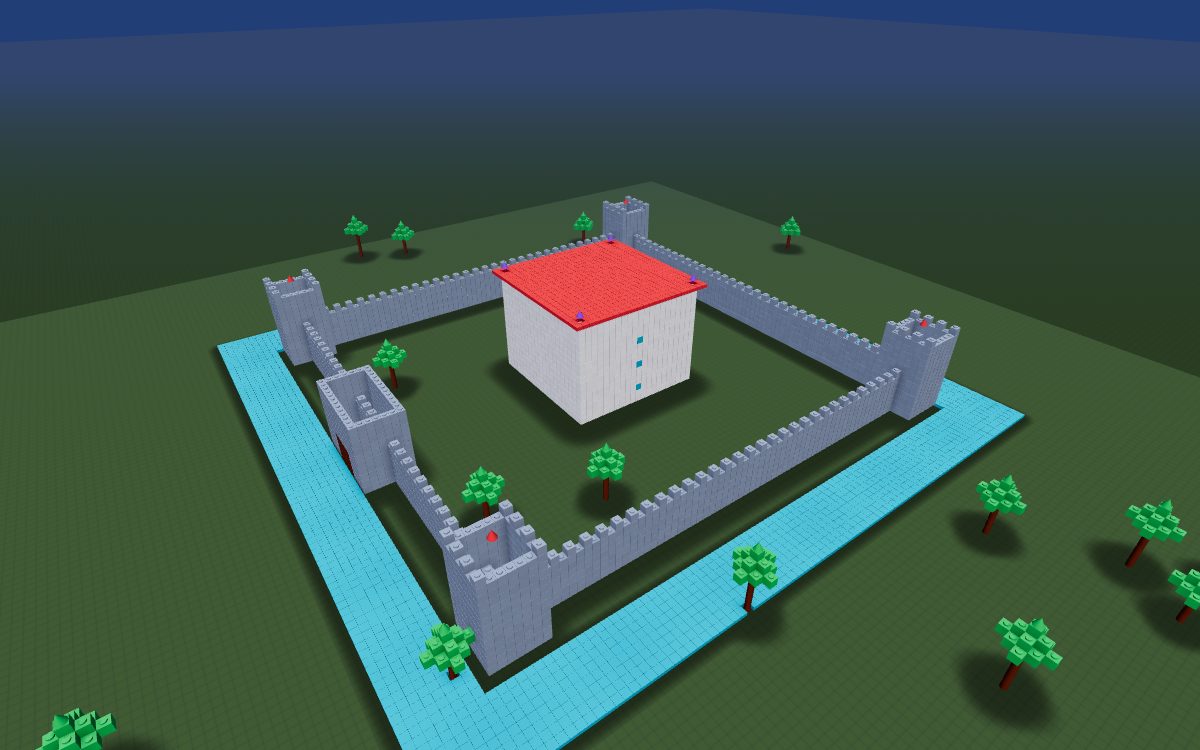 Castle Keep — Curtain walls, corner towers, a gatehouse and a moat